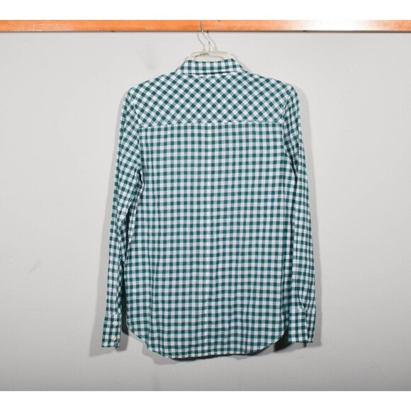 J. Crew White Green Gingham Crinkle Cotton Boy Cut Button Up Shirt Blouse Sz 6 - Picture 4 of 4